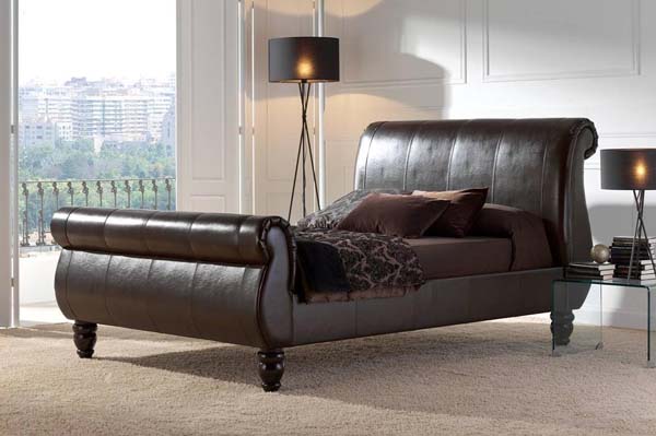 Brown Leather Sleigh Bed