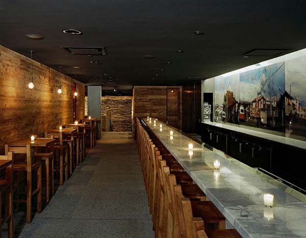 Fantastic wood, concrete and twigs restaurant design in New York City