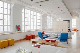Pure white loft with bold colourful accents