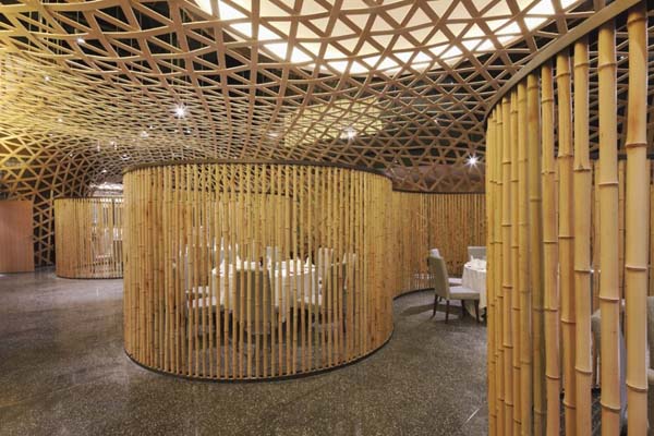 Modern restaurant design featuring cool bamboo elements
