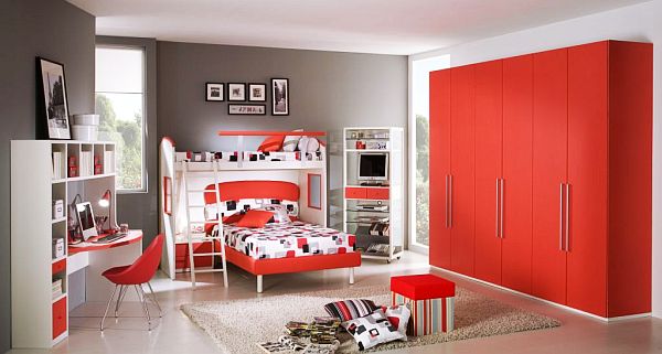 red and grey boys bedroom