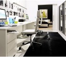 ultra modern white home office with Apple products