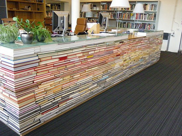 DIY library desk made from books
