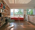 interior modern home office with large contemporary box shelves