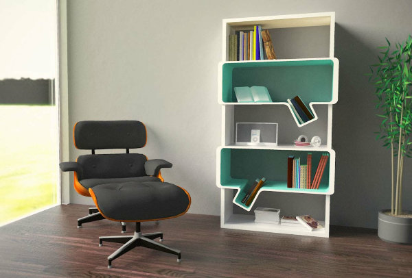 Modern bookshelf with painted interior