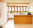 Beautiful kitchen decor with large island and glossy furniture