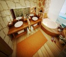 Modern bathroom design with orange theme