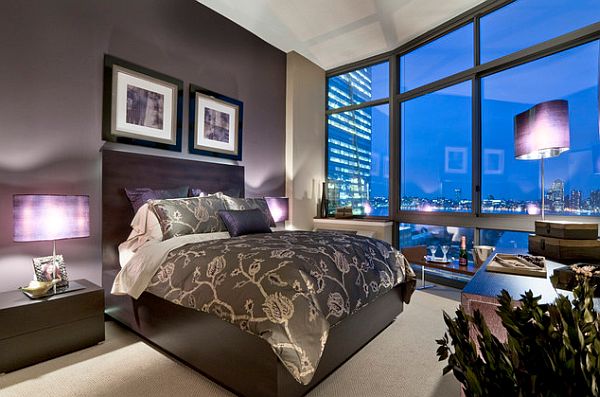 Purple and Grey Bedroom Accent Walls