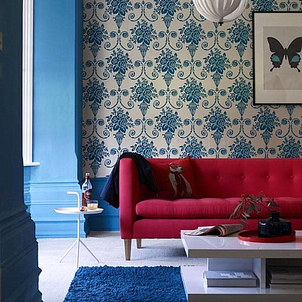 Blue damask living room