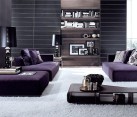 minimalist living room with purple modular sofa