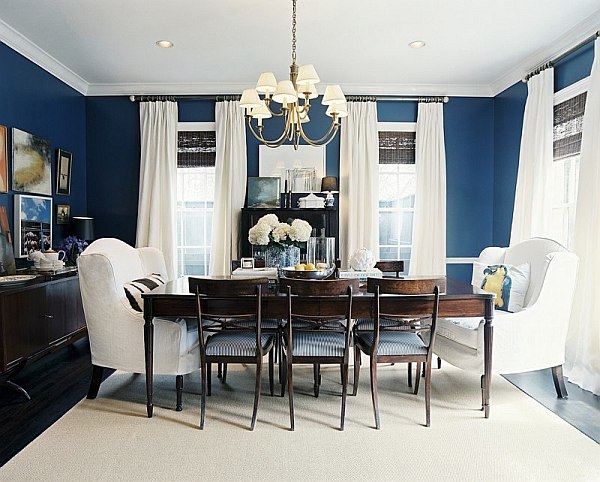 Dining Room Blue And White Pattern Wood Table