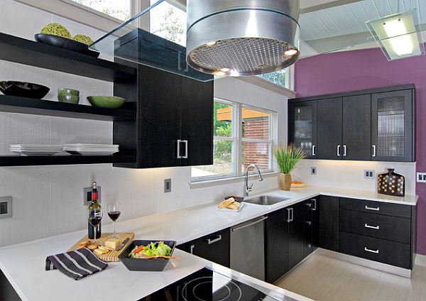 Minimalist Black White And Purple Kitchen for Living room