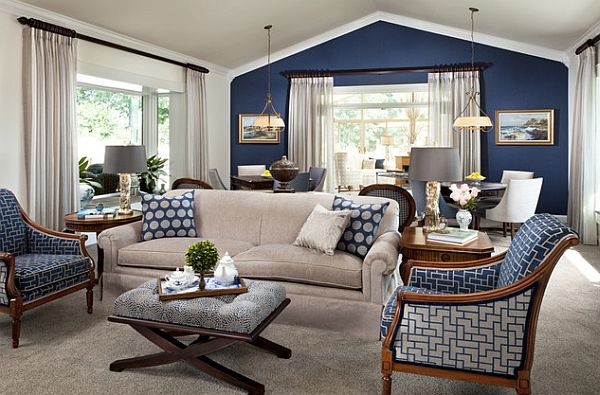 Living Room with Blue Accent Wall