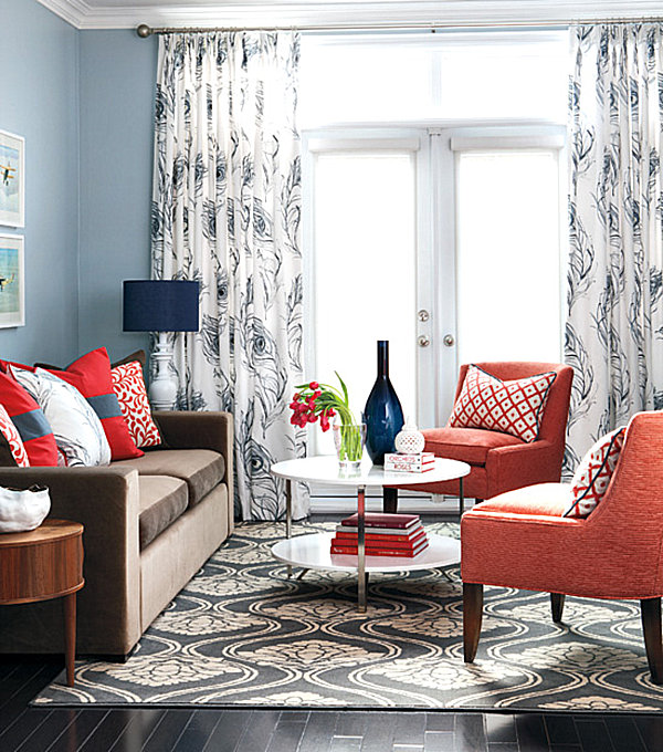 Navy Blue and Orange Living Room