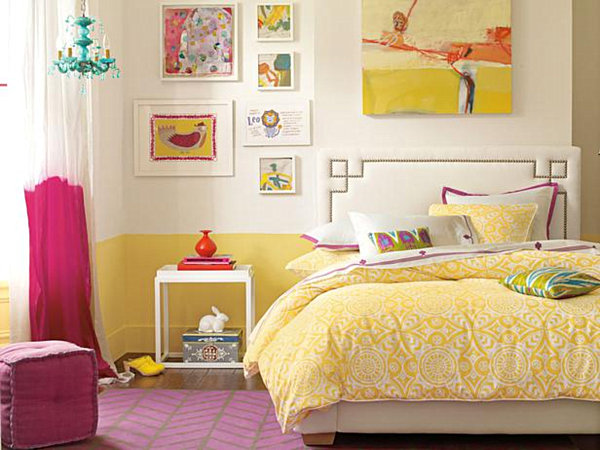 ... yellow and pink create a vivid gallery wall effect. [from Serena and