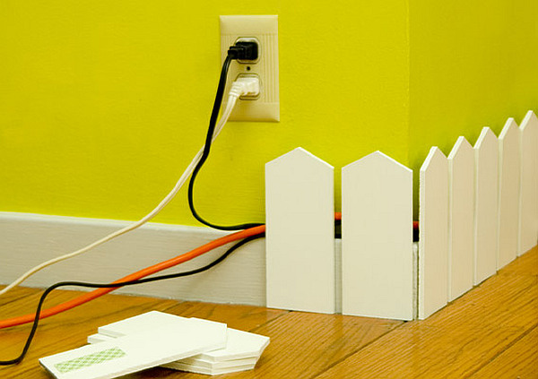 wall white fence pieces to hide cords and wires How to Deal with Cables and Wires