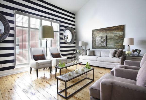 Black And White Striped Living Room