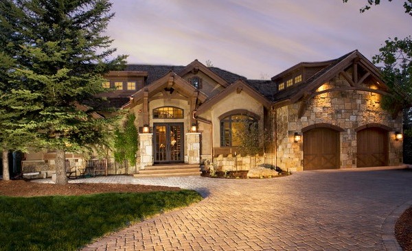 rustic stone home evening