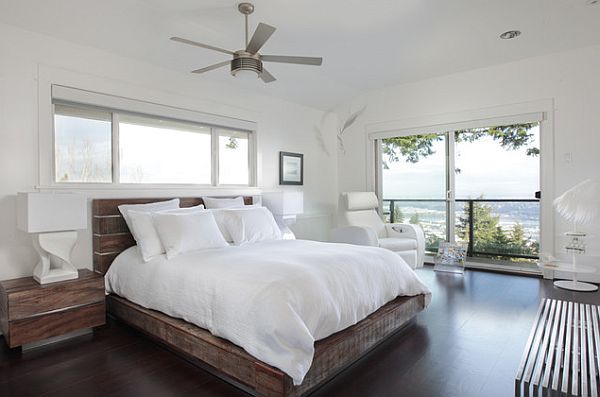 Contemporary bedroom with rustic bed wood frame