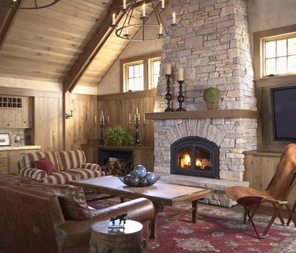 Living Room With Stone Fireplace