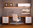 Home office design idea with sleek wooden surfaces and minimalistic overtones