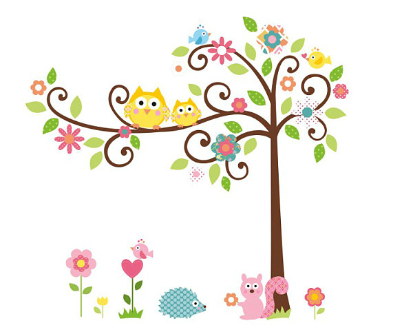 Tree and woodland creature nursery wall decal pack