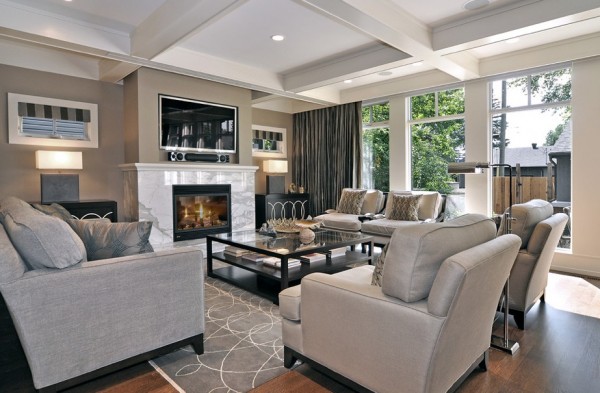 neutral gray black living room