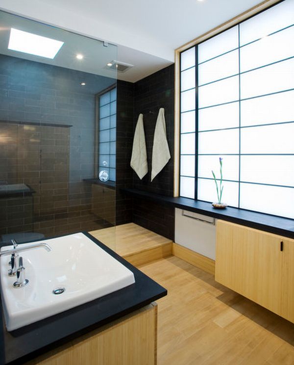 Modern Japanese bathroom with opaque glass window - Decoist