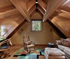 Beautiful study room in the attic, with wood furnishings