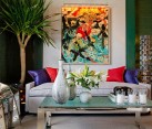 Colorful living room with emerald accents