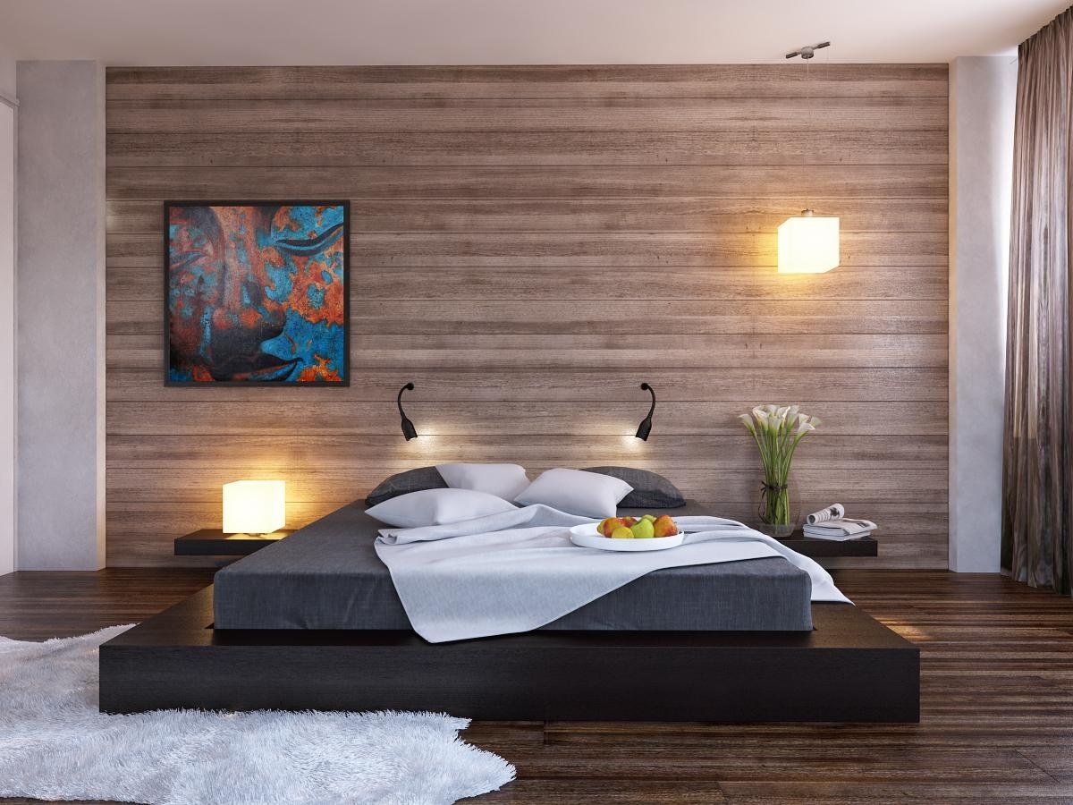 Minimalist Bedroom Design Ideas Black platform bed wood clad bedroom ...
