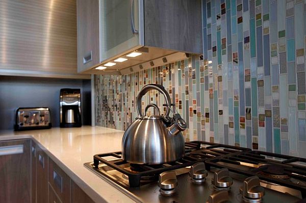 Modern kitchen cabinets with recessed lighting