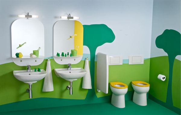 Childrens bathroom with a extravagantly playful and vivid theme