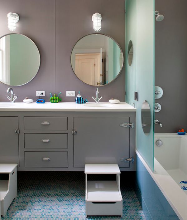 Dazzling contemporary kids bathroom offers a look of class