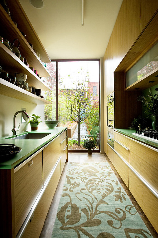 green themed galley kitchen