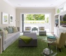 Bright living room with green rug