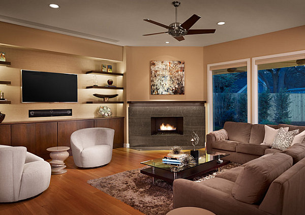 Living Room With Corner Fireplace