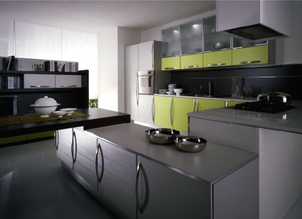 Серый и оливковый цвет кухни для современного дома