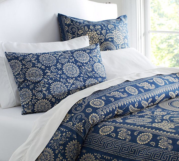 Navy floral duvet cover and sham