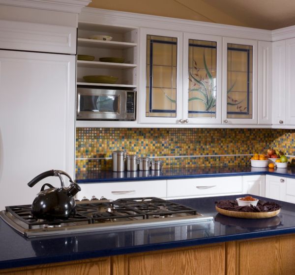 Stained glass door kitchen cabinets for those who love a dash of color