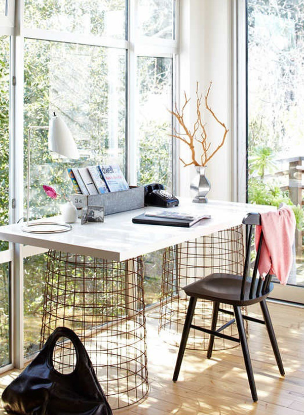 Computer desk with wire basket legs