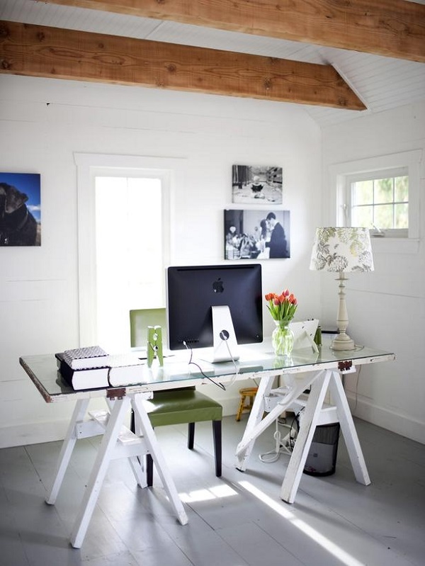 Glasstop desk with workhorse legs More DIY Desk Ideas for a Posh Home Office