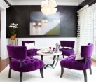 Stunning room in black and white with purple chairs for an extravagant look
