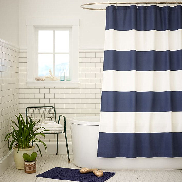 Blue Ruffle Shower Curtain Gold Striped Shower Curtain