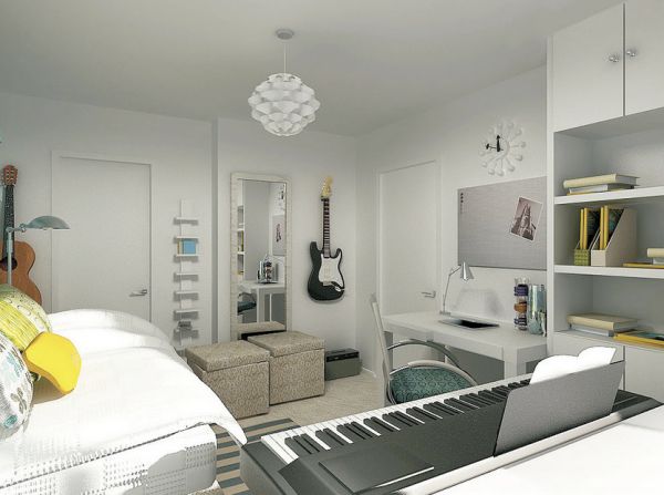 Girl Decorating A Bedroom With Musical Instruments