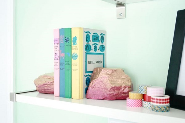 Pink and gold rock bookend