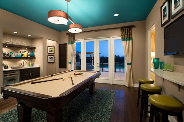 Gorgeous drum pendants are a perfect fit for the space above the pool table