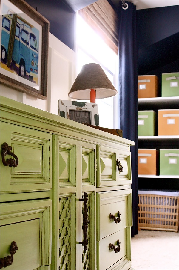 Lime green dresser with bronze handles