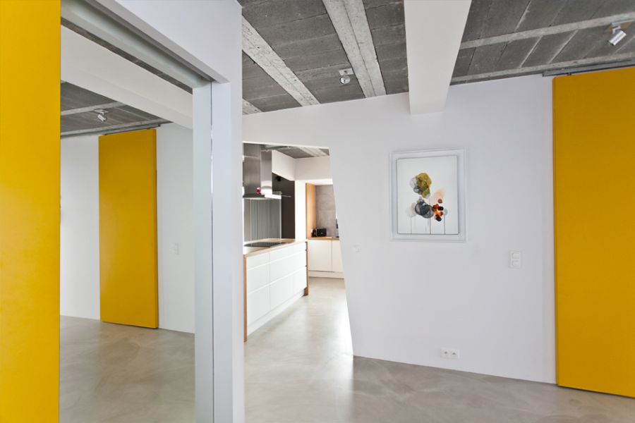 Pristine white walls and yellow accents