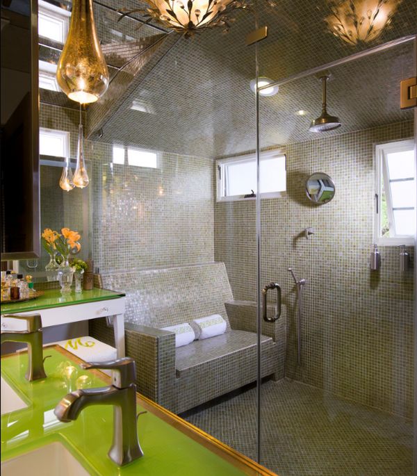 Cozy seating inside the steam shower!